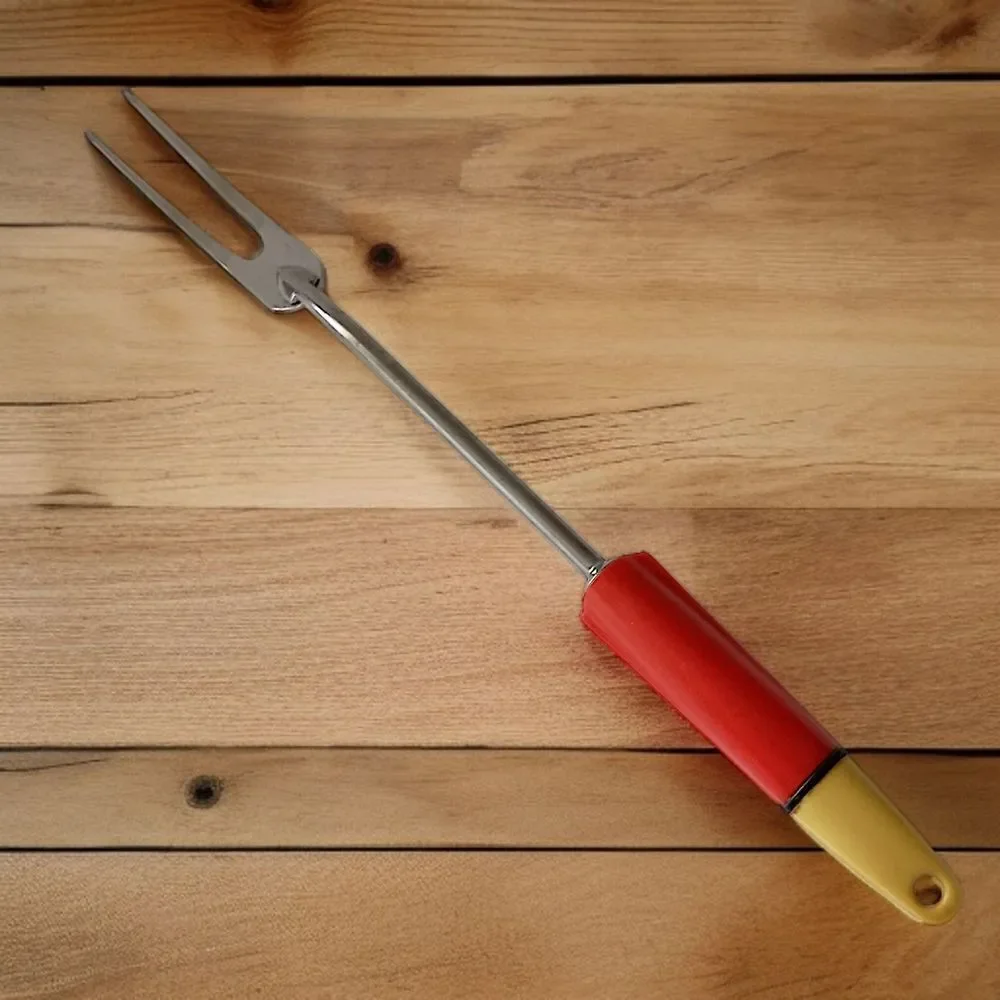 A&J‎ Ecko Serving Fork Vintage Red Yellow Handle Stainless Steel USA Melamine